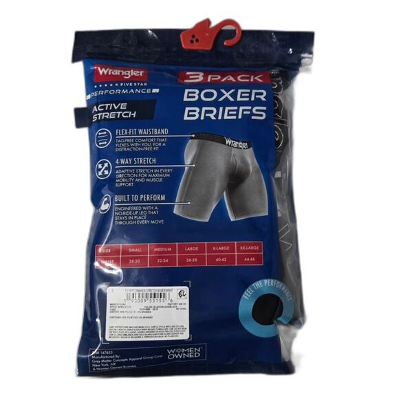 Wrangler Men’s Lightweight Performance Stretch Boxer Briefs 3-Pack Small - Picture 2 of 3